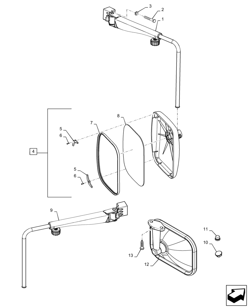 Схема запчастей Case IH MAGNUM 310 - (90.118.BM[01]) - VAR- 420821 - MANUAL MIRROR ASSY (90) - PLATFORM, CAB, BODYWORK AND DECALS
