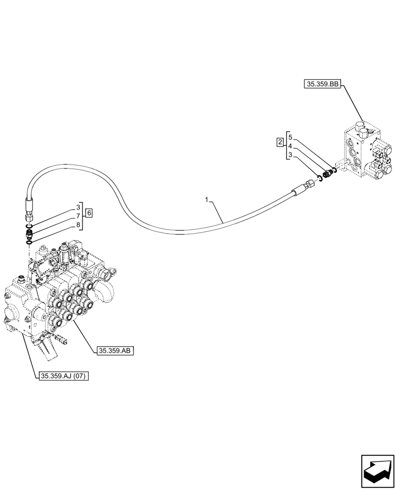 Схема запчастей Case IH FARMLIFT 632 - (35.359.AE[02]) - CONTROL VALVE LINE, MANIFOLD, CONTROL VALVE (35) - HYDRAULIC SYSTEMS