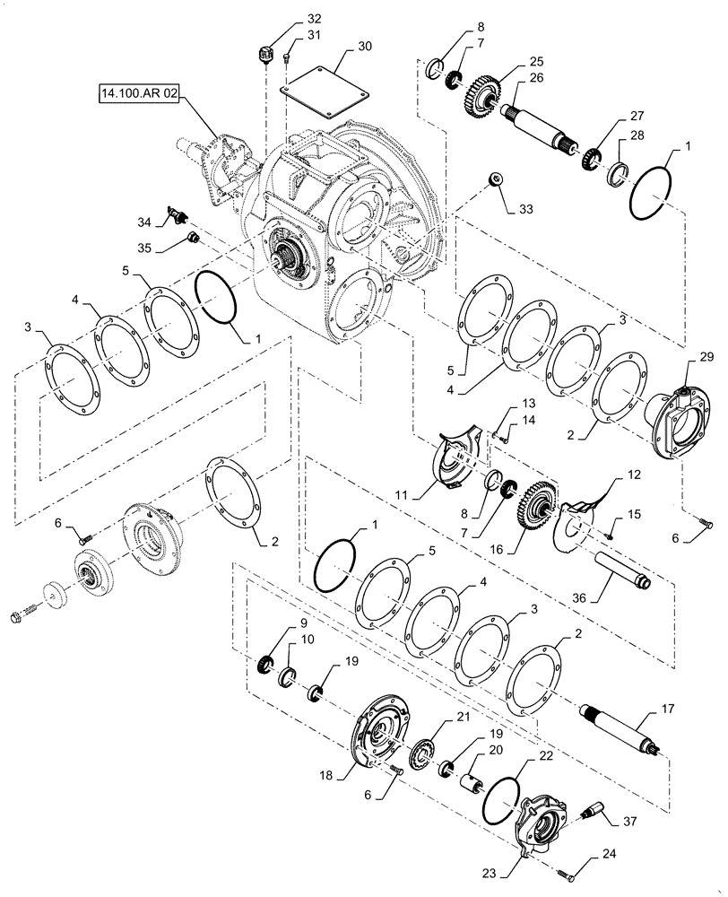 Схема запчастей Case IH 6130 - (14.100.AR[02]) - GEAR SET, PTO (14) - MAIN GEARBOX & DRIVE