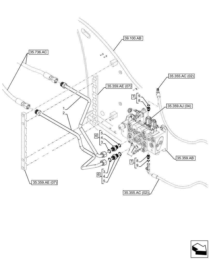 Схема запчастей Case IH FARMLIFT 935 - (35.359.AE[08]) - CONTROL VALVE LINE, TILT SECTION, HYDRAULIC LINE (35) - HYDRAULIC SYSTEMS
