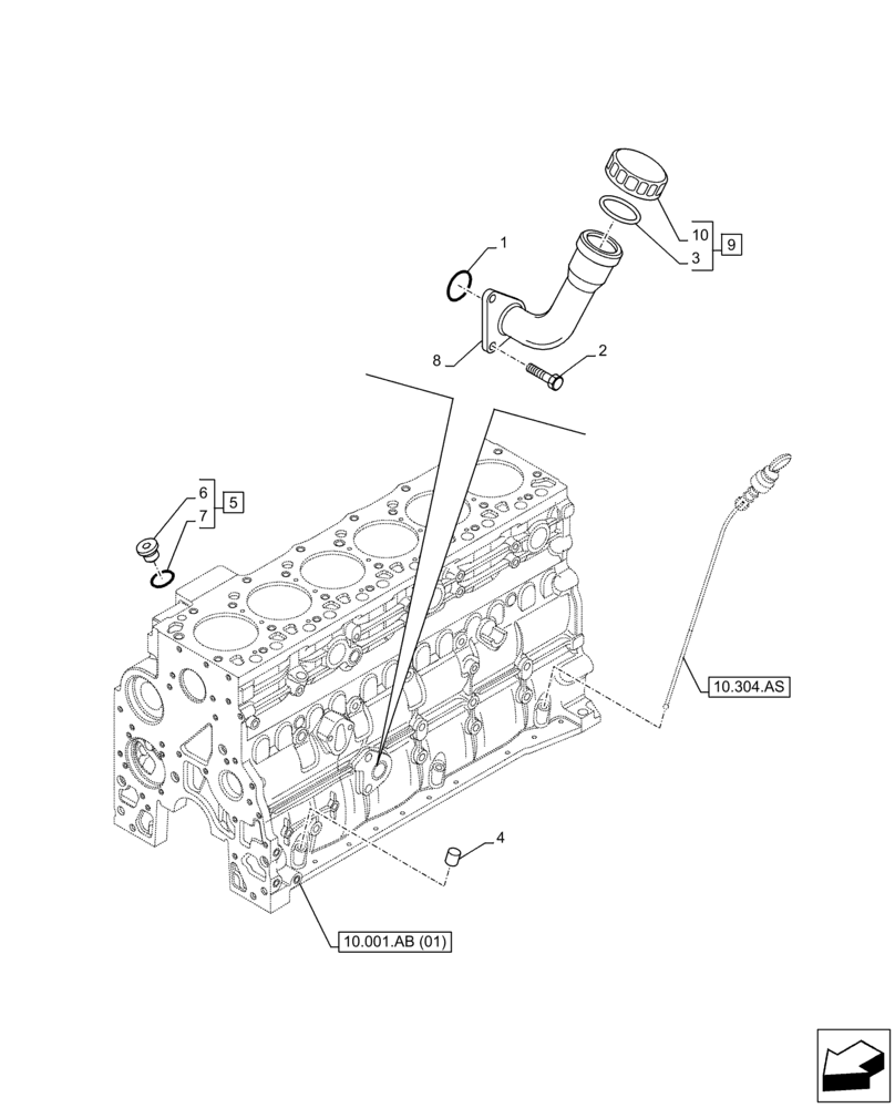 Схема запчастей Case IH F4HE9687N J104 - (10.304.AJ) - ENGINE OIL, OIL FILL & DIPSTICK (10) - ENGINE