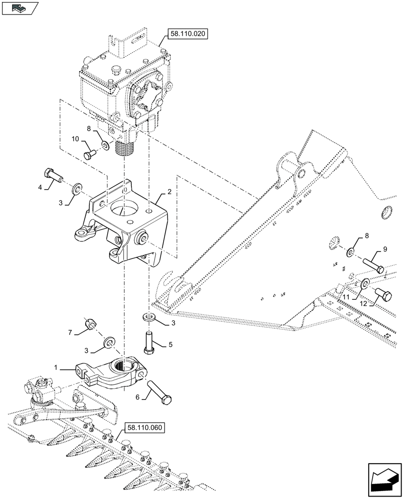 Схема запчастей Case IH 3050-41FT - (58.110.040) - WOBBLE BOX, SUPPORT RH (58) - ATTACHMENTS/HEADERS