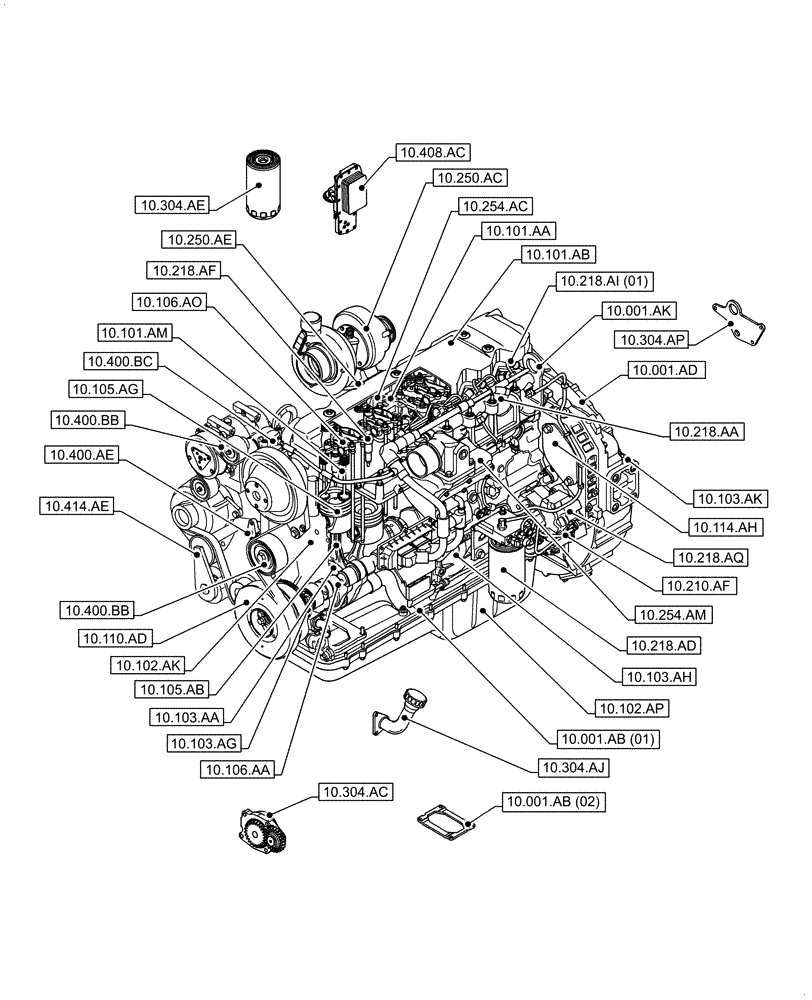 Схема запчастей Case IH F4HE9687N J104 - (10.000.00) - SECTION INDEX - ENGINE (10) - ENGINE