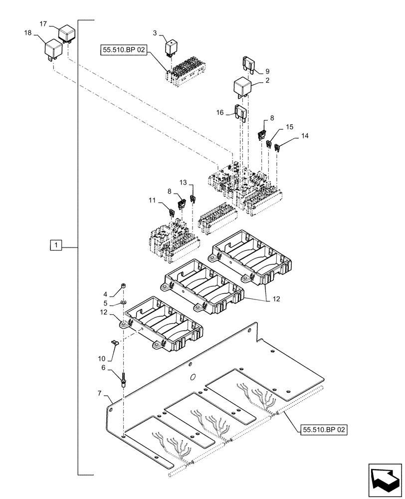 Схема запчастей Case IH MAGNUM 220 - (55.100.DO[01]) - FUSE BOX, CAB - BSN - ZERH08099 (55) - ELECTRICAL SYSTEMS