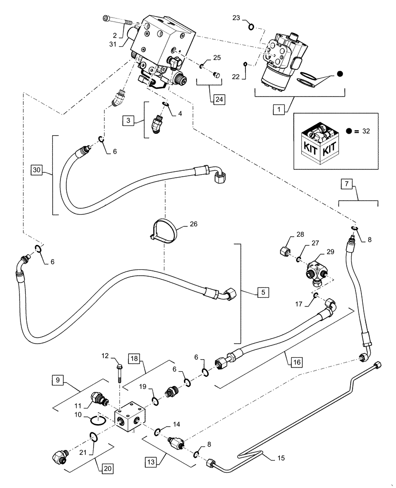 Схема запчастей Case IH MAGNUM 200 - (41.200.AT[03]) - HYDRAULIC STEERING SYSTEM - PST, NON-SUSPENDED AXLE (41) - STEERING