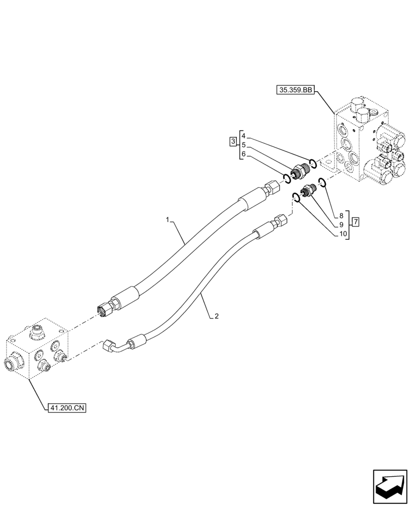 Схема запчастей Case IH FARMLIFT 935 - (35.359.AE[03]) - CONTROL VALVE LINE, MANIFOLD, DRAIN LINE (35) - HYDRAULIC SYSTEMS