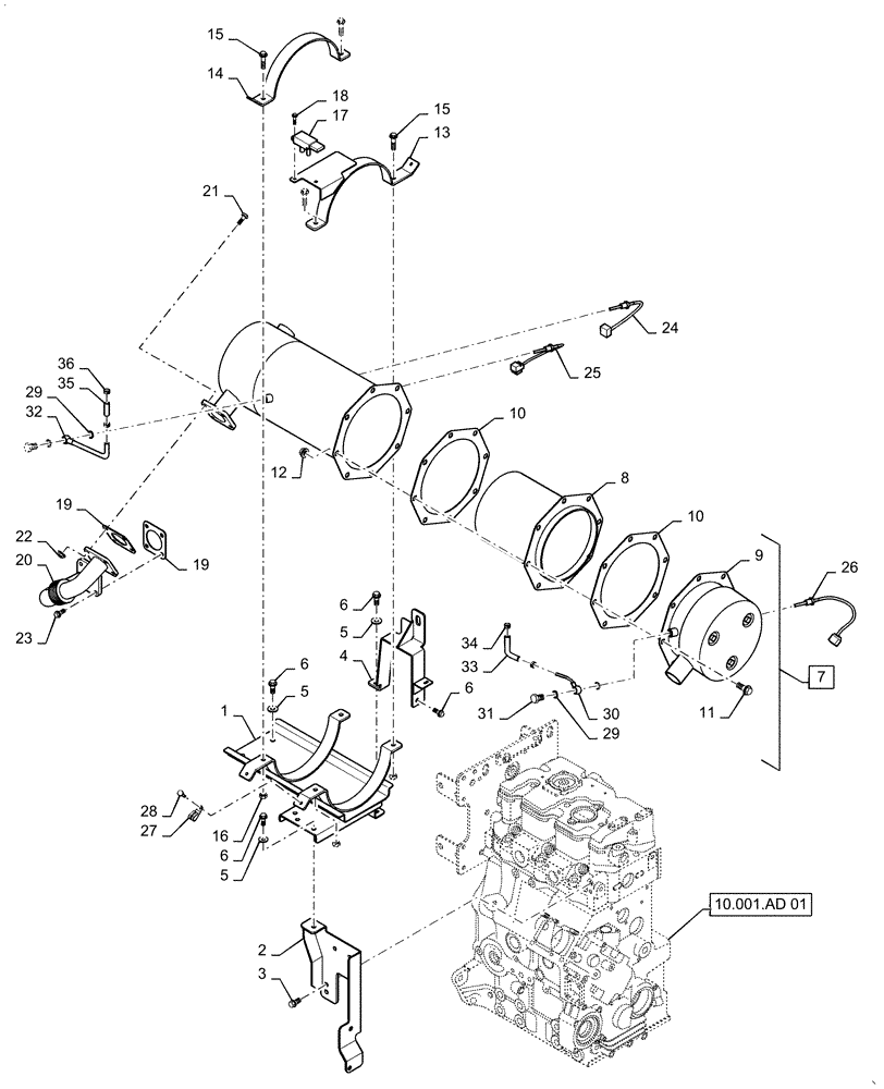 Схема запчастей Case IH FARMALL 30C - (10.501.AD[01]) - DIESEL EXHAUST SYSTEM, FARMALL 30C, 35C (10) - ENGINE