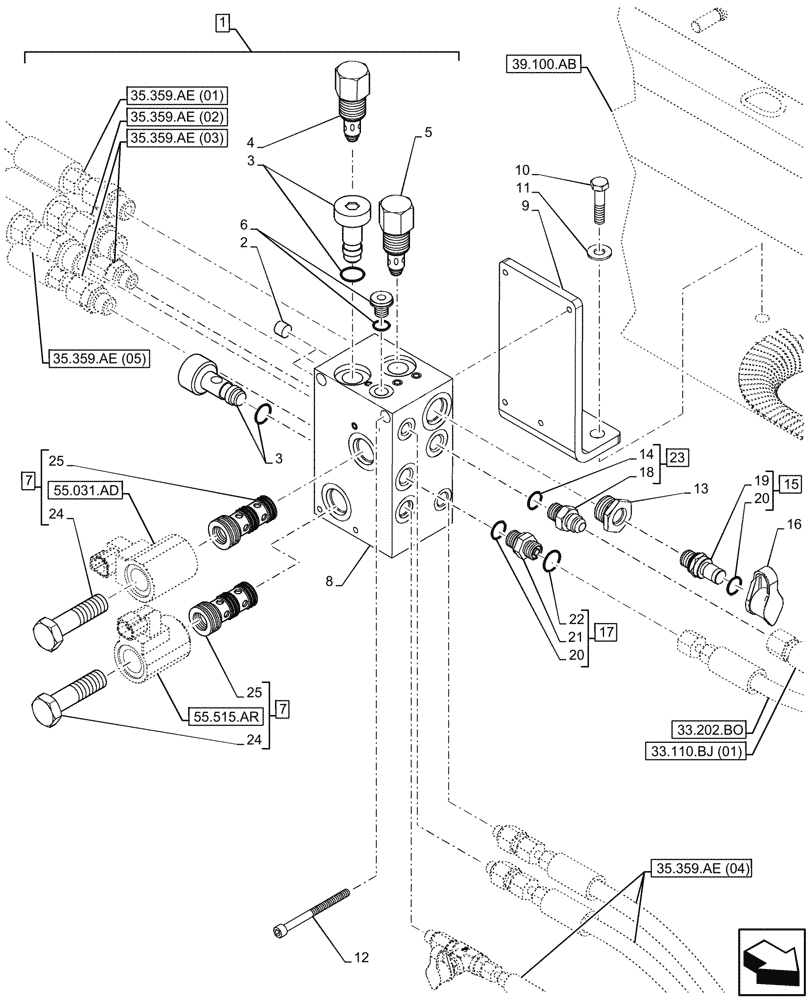 Схема запчастей Case IH FARMLIFT 635 - (35.359.BB) - HYDRAULIC MANIFOLD (35) - HYDRAULIC SYSTEMS