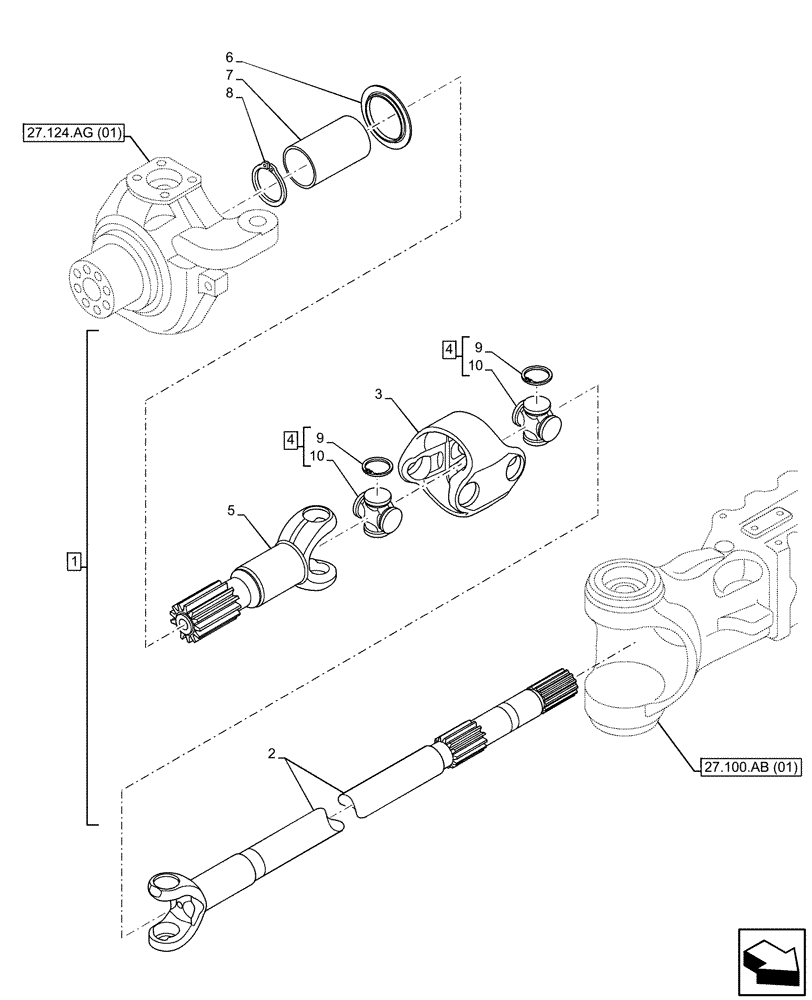 Схема запчастей Case IH FARMLIFT 635 - (27.124.AA) - VAR - 749492 - REAR AXLE, SHAFT (LSD) (27) - REAR AXLE SYSTEM