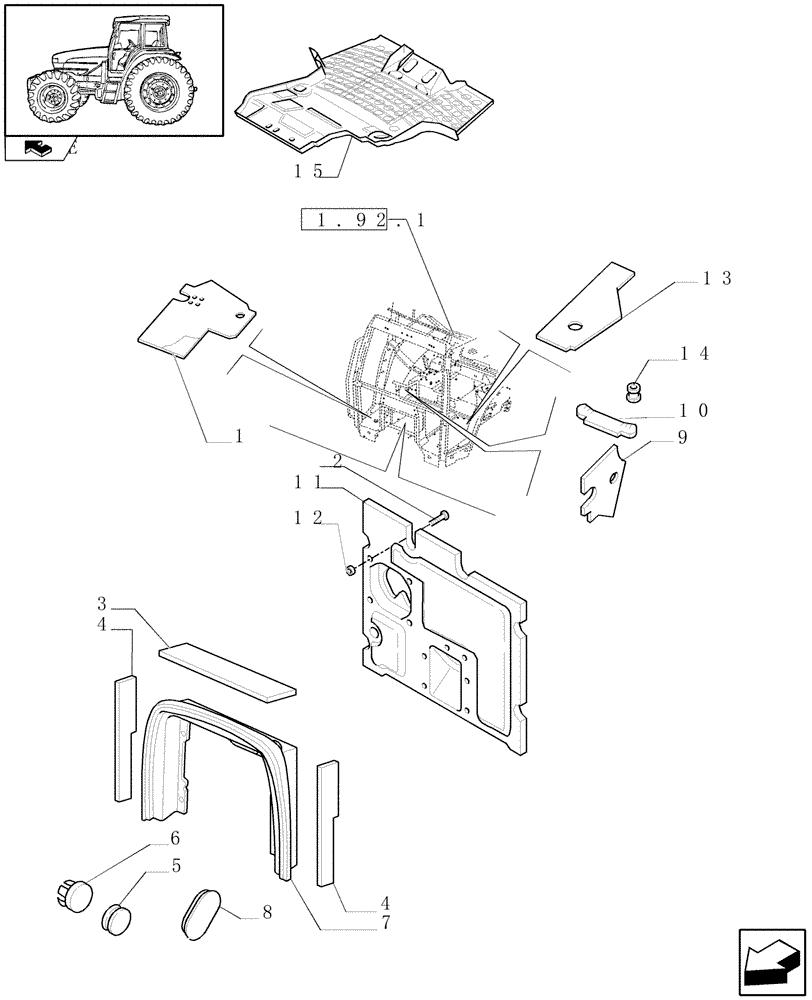 Схема запчастей Case IH FARMALL 85U - (1.93.1) - FLOOR AND SOUNDPROOFING - W/CAB (10) - OPERATORS PLATFORM/CAB