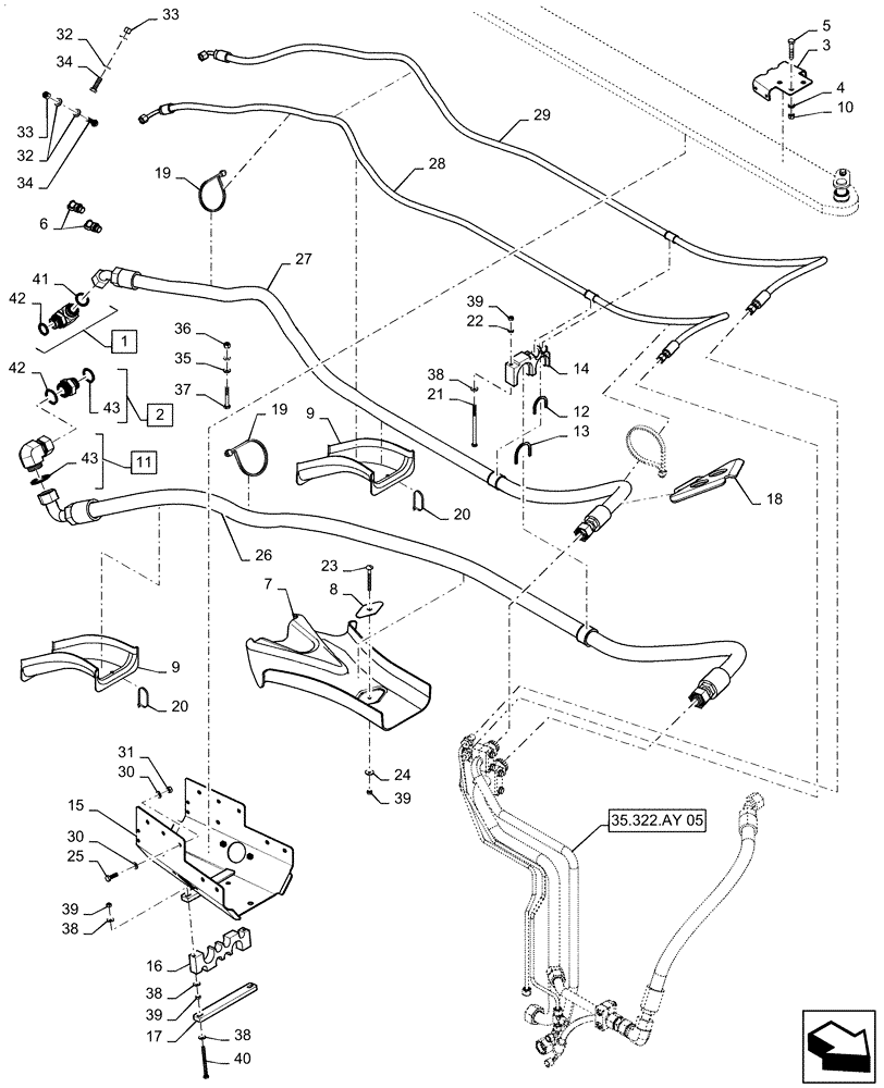 Схема запчастей Case IH STEIGER 540 - (35.322.AY[06]) - AUXILIARY CONTROL VALVE LINES, REAR (35) - HYDRAULIC SYSTEMS