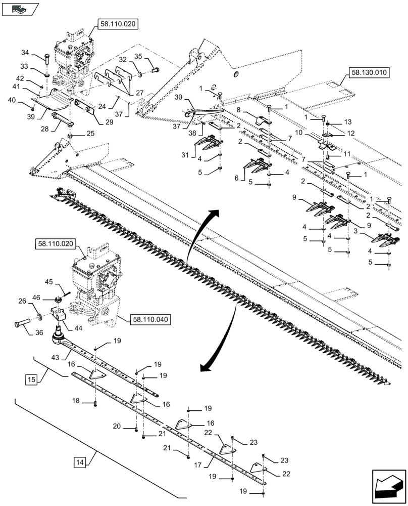 Схема запчастей Case IH 3050-41FT - (58.110.060) - CUTTERBAR, RH (58) - ATTACHMENTS/HEADERS