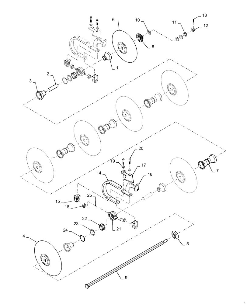 Схема запчастей Case IH ECOLO-TIGER 875 - (75.200.AE[26]) - DISK TRUNNION LEFT REAR 6 BLADE (75) - SOIL PREPARATION