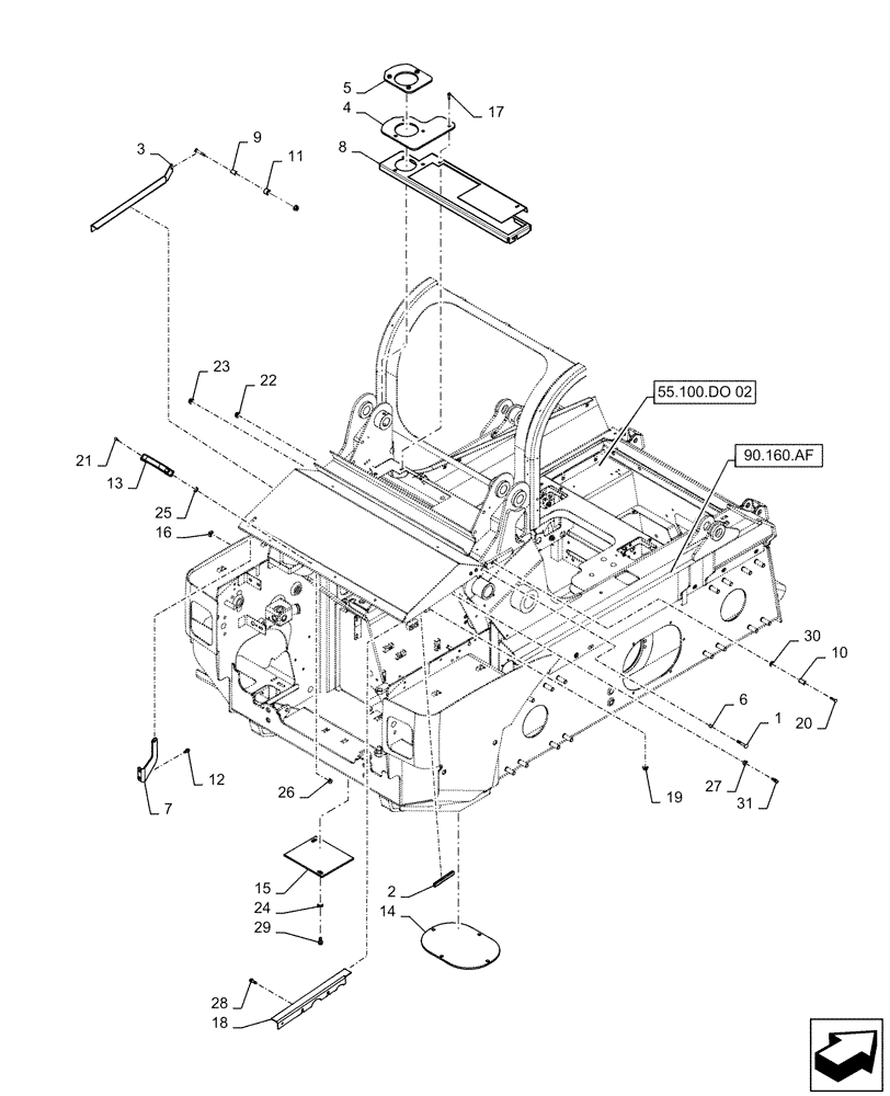 Схема запчастей Case IH TR270 - (90.100.AG) - ENGINE HOOD, REAR PANEL SUPPORT (90) - PLATFORM, CAB, BODYWORK AND DECALS