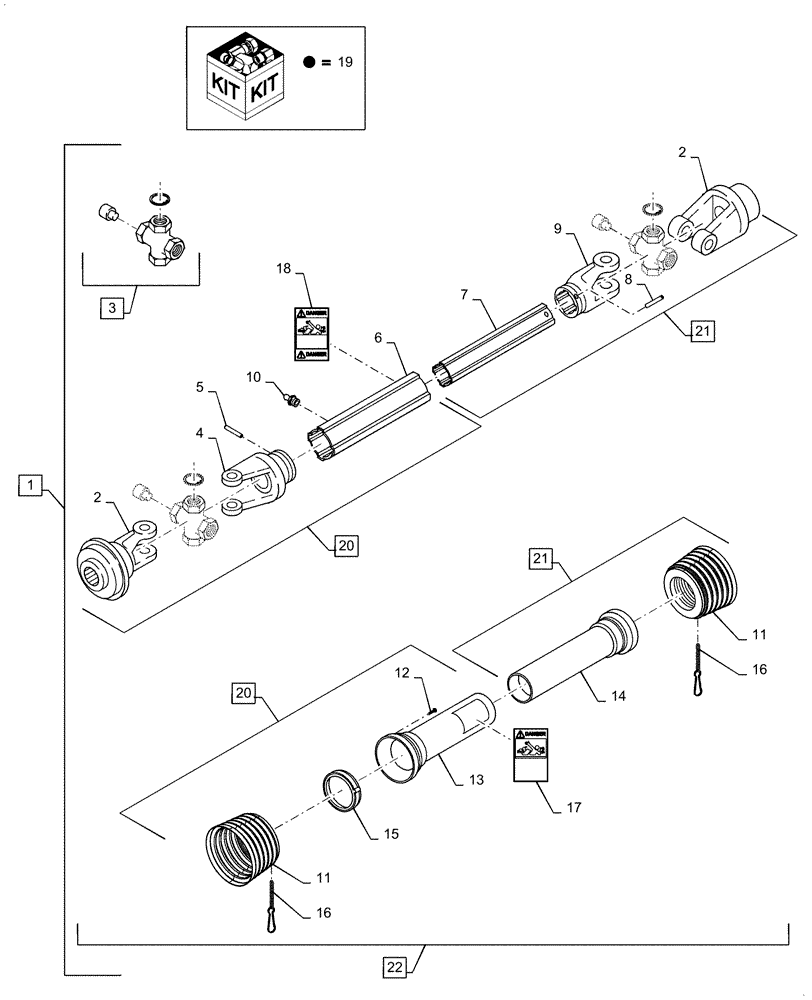 Схема запчастей Case IH 3152 - (31.100.02) - SHAFT, PTO, DRIVE, TO AUGER (31) - IMPLEMENT POWER TAKE OFF