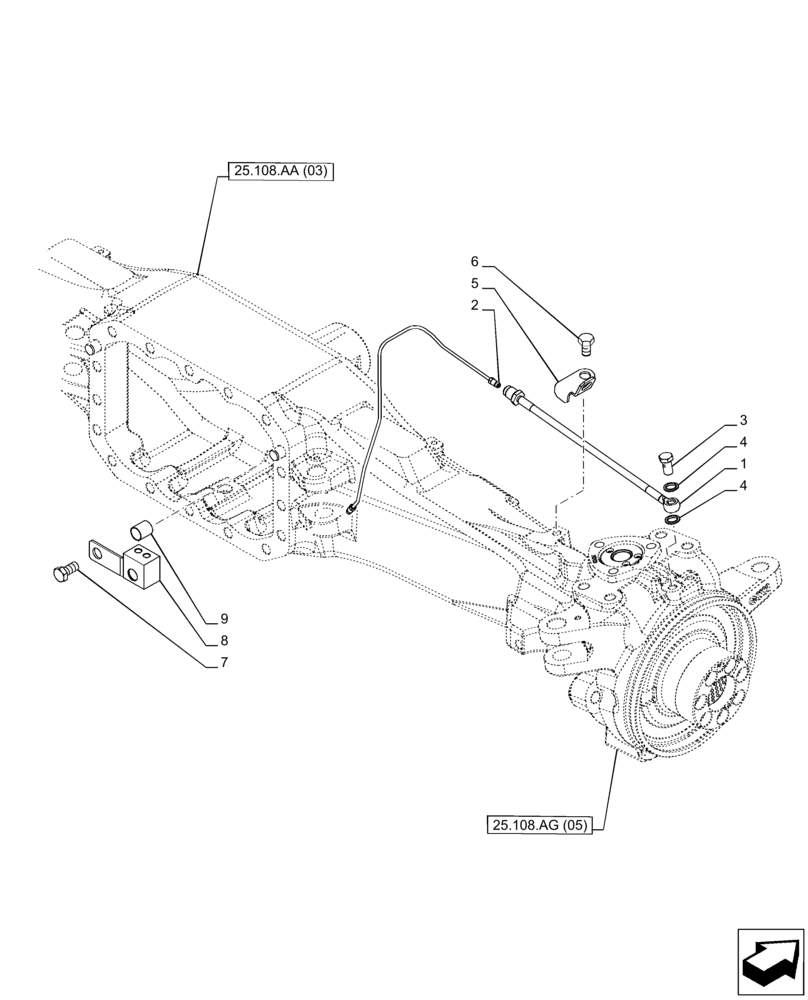 Схема запчастей Case IH PUMA 165 CVT - (33.204.AG[01]) - VAR - 758046 - FRONT AXLE, SUSPENDED W/BRAKES, BRAKE LINE (33) - BRAKES & CONTROLS