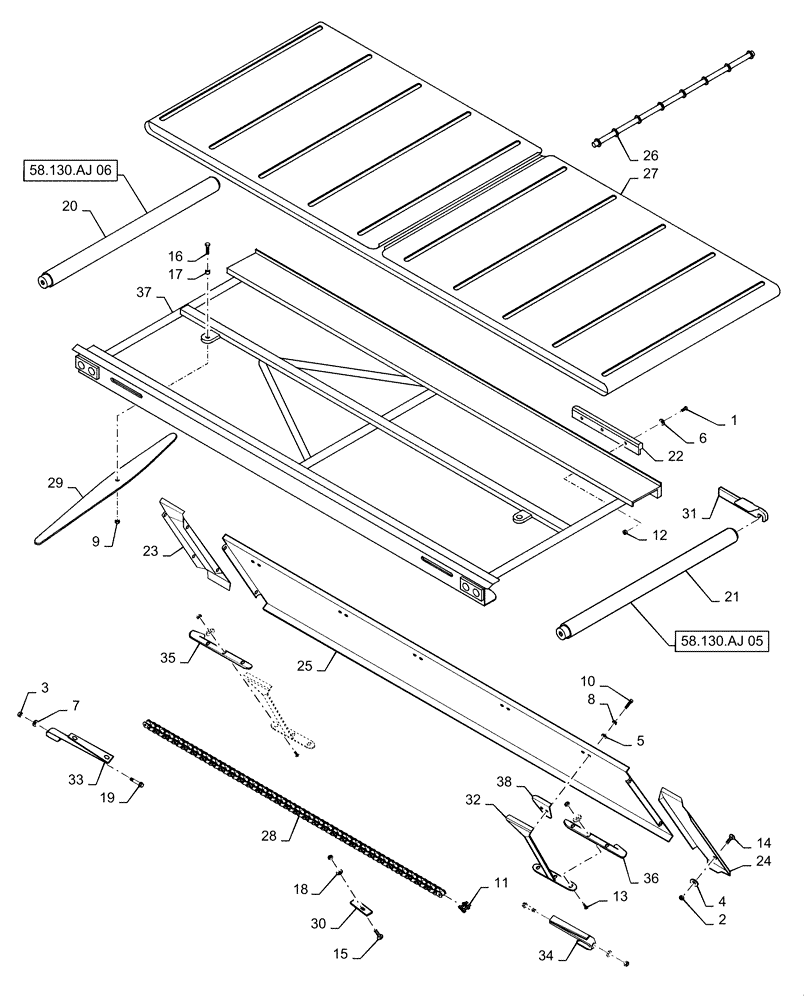 Схема запчастей Case IH DH363 - (58.130.AJ[03]) - DRAPER, DECK, DOUBLE SWATH, 30FT LH (58) - ATTACHMENTS/HEADERS
