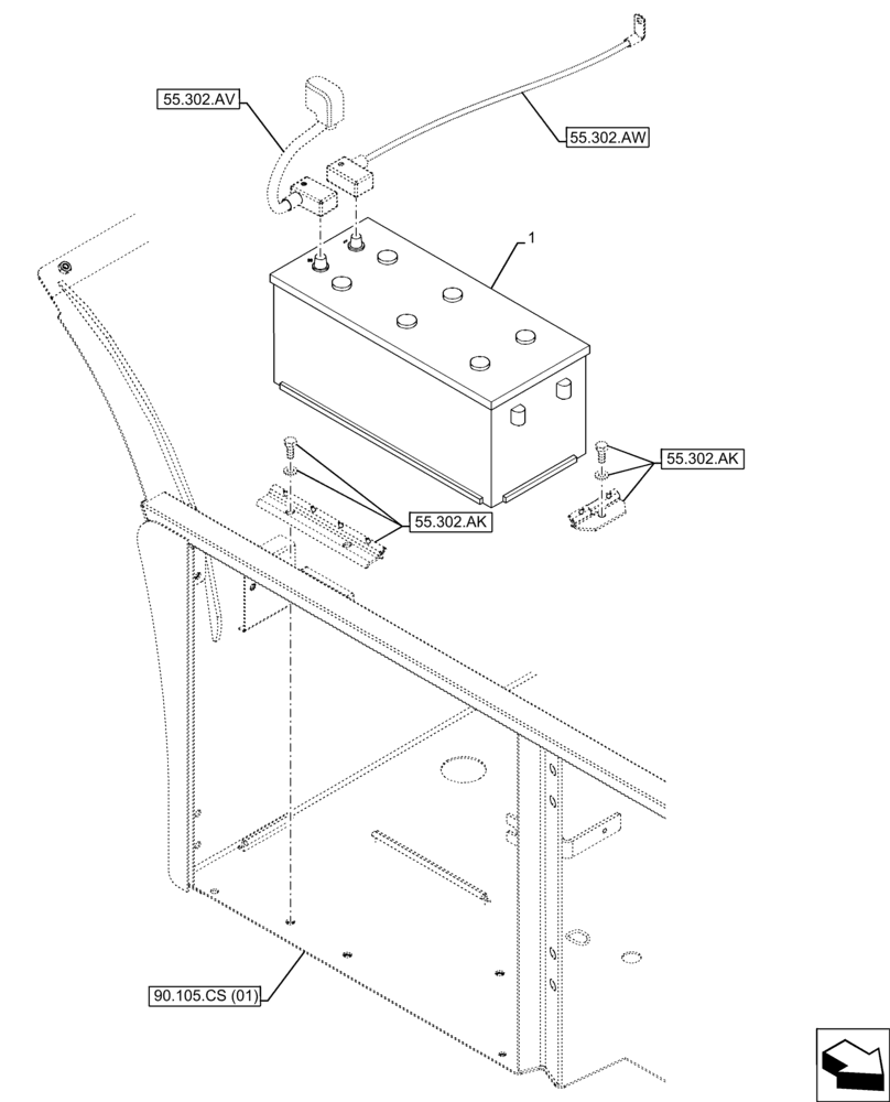 Схема запчастей Case IH FARMLIFT 635 - (55.302.AG[01]) - VAR - 702005 - BATTERY (55) - ELECTRICAL SYSTEMS