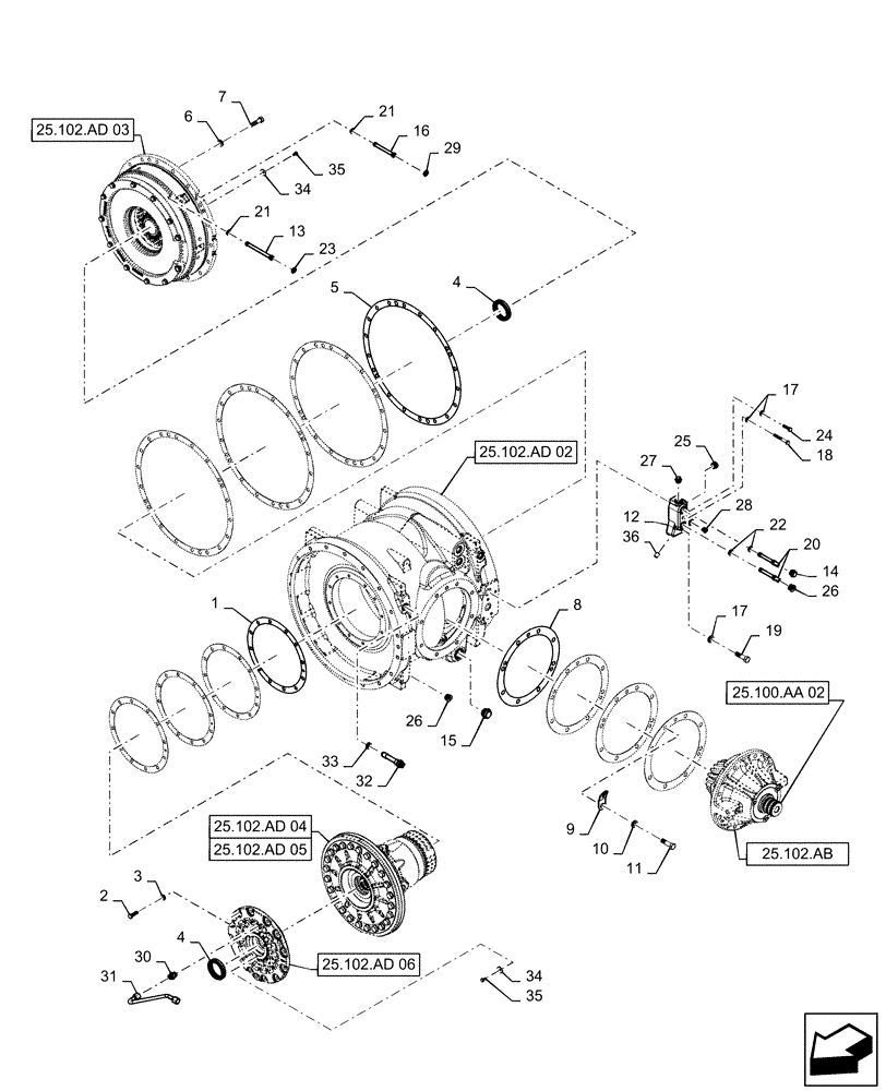 Схема запчастей Case IH QUADTRAC 470 - (25.102.AD[01]) - FRONT AXLE CARRIER (25) - FRONT AXLE SYSTEM
