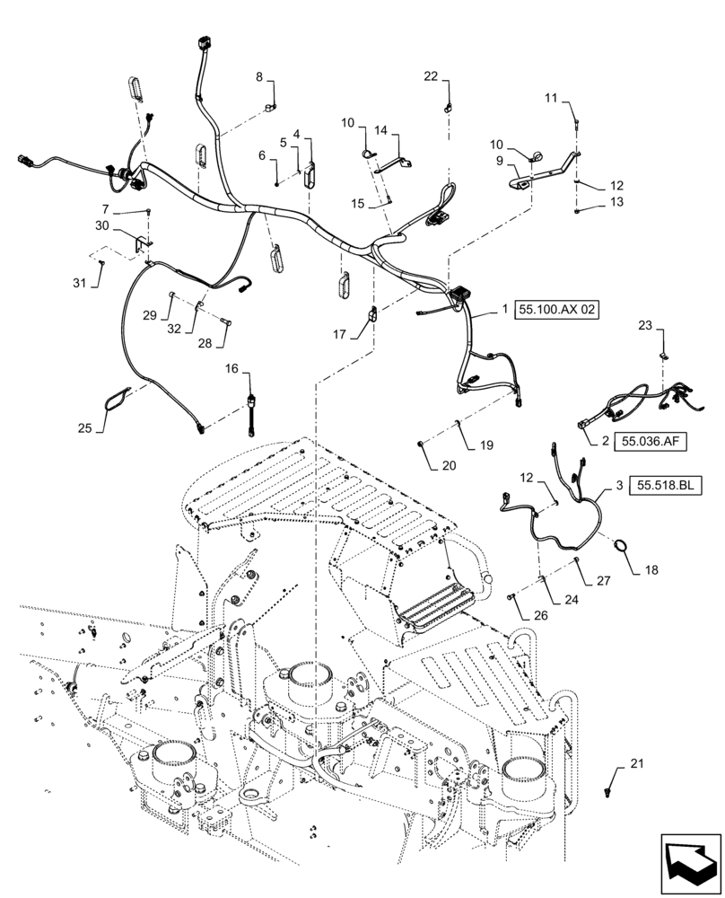 Схема запчастей Case IH QUADTRAC 470 - (55.100.AX[01]) - FRONT FRAME HARNESS MOUNTING, BSN ZFF308000 (55) - ELECTRICAL SYSTEMS