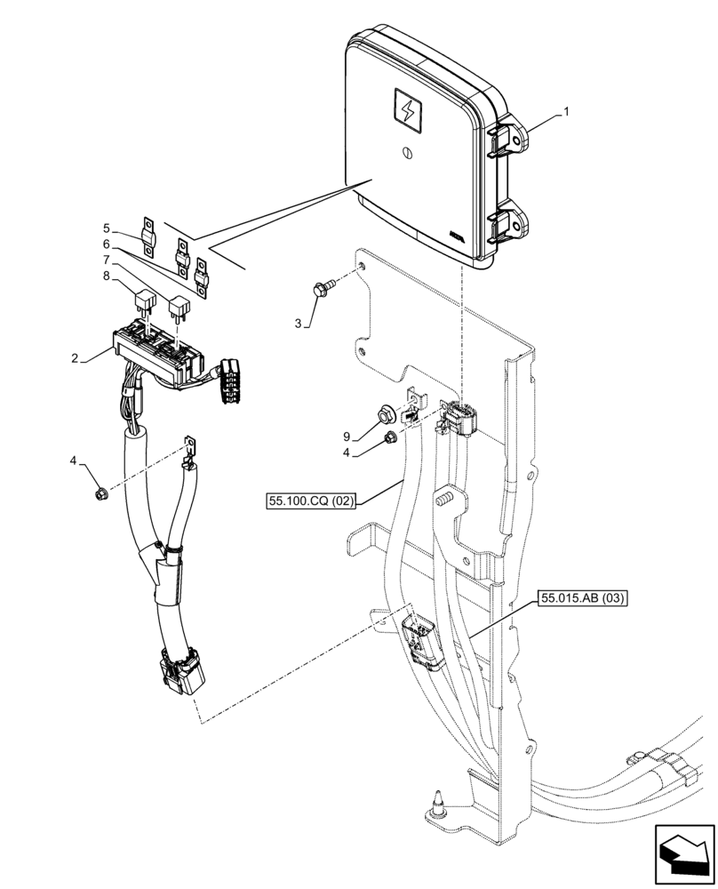 Схема запчастей Case IH FARMALL 105C - (55.640.AM[02]) - VAR - 334216 - FUSE BOX, CAB (55) - ELECTRICAL SYSTEMS