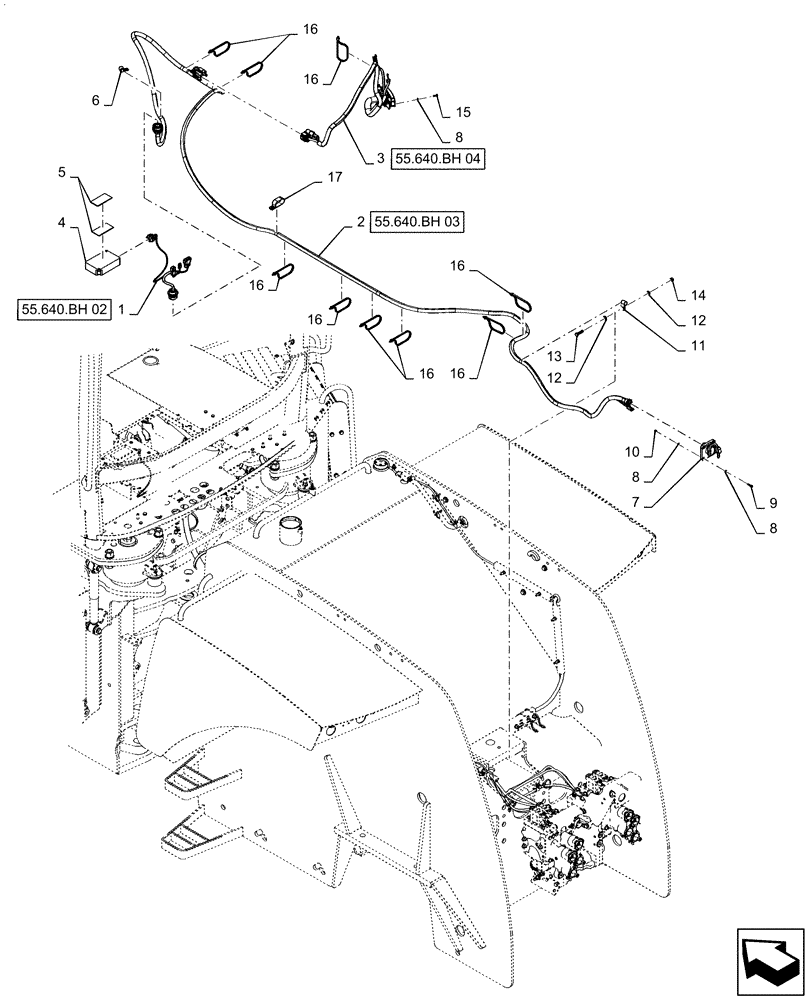 Схема запчастей Case IH QUADTRAC 620 - (55.640.BH[01]) - ISO 11783 TRAILER HITCH ADAPTER (55) - ELECTRICAL SYSTEMS