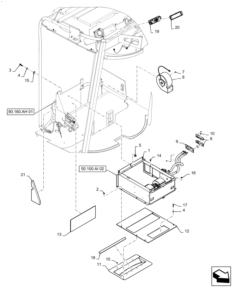 Схема запчастей Case IH AF4088 - (50.100.AI[01]) - CAB, HEATER (50) - CAB CLIMATE CONTROL