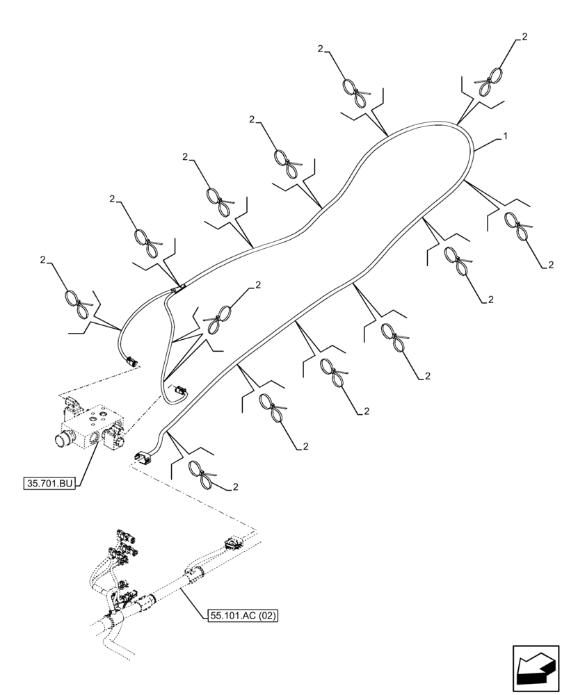 Схема запчастей Case IH FARMLIFT 635 - (55.100.DP[04]) - VAR - 749299 - WIRE HARNESS, FLOAT VALVE (55) - ELECTRICAL SYSTEMS