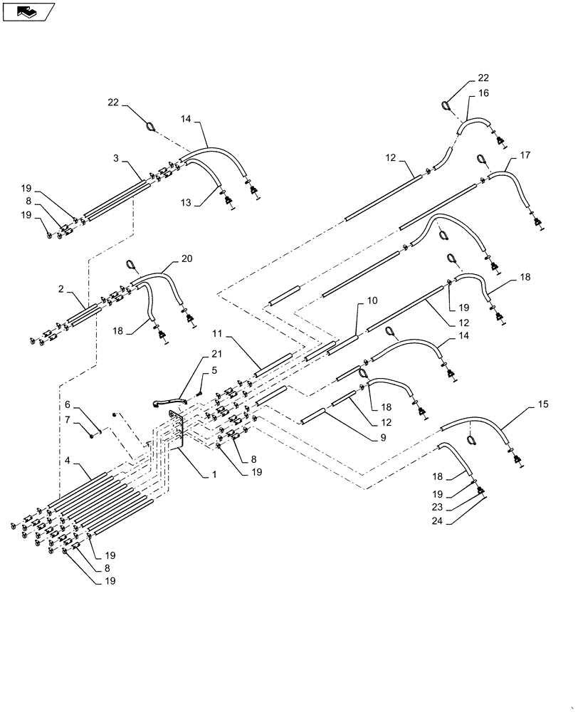 Схема запчастей Case IH 1260 - (80.150.14[03]) - BULK FILL - HOSES RT WING 60, MODEL YEAR 2011 (80) - CROP STORAGE/UNLOADING