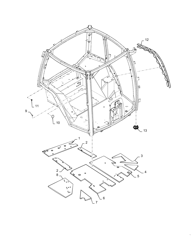 Схема запчастей Case IH MAGNUM 2654 - (90.150.AC[02]) - CAB FRAME, HEAVY DUTY, WITH INSULATION (90) - PLATFORM, CAB, BODYWORK AND DECALS