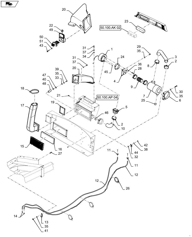 Схема запчастей Case IH WD2304 - (50.100.AP[03]) - HEATING SYSTEM, DELUXE (50) - CAB CLIMATE CONTROL