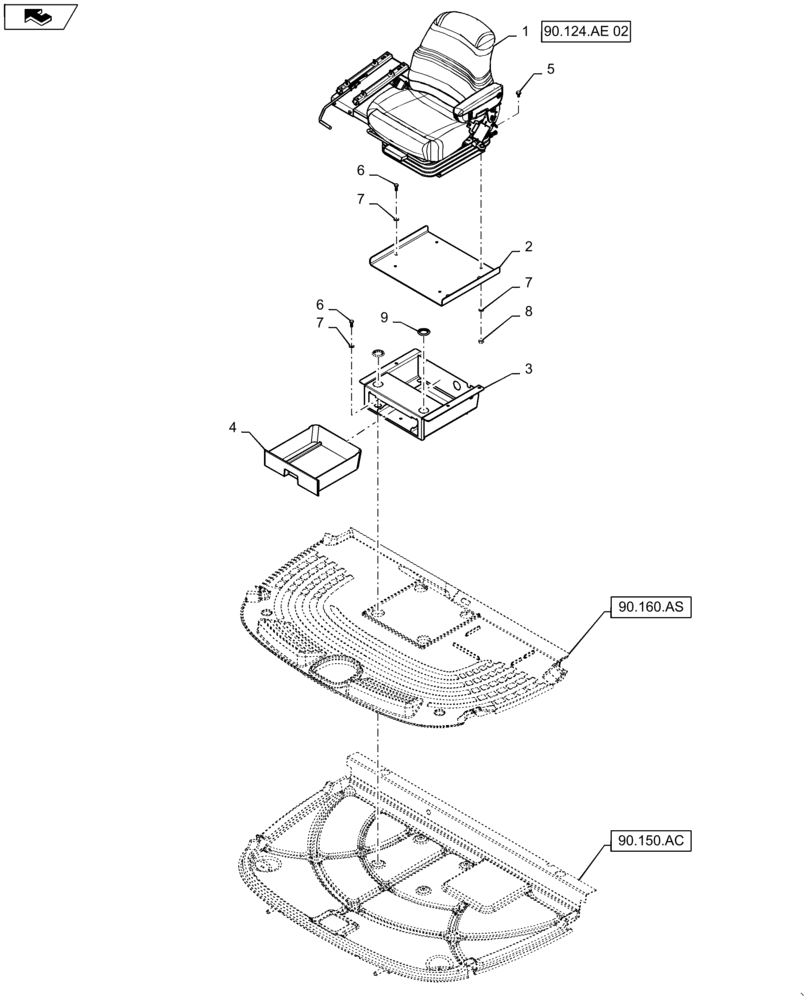 Схема запчастей Case IH WD1204 - (90.124.AE[01]) - SEAT, AIR SUSPENSION, DELUXE (90) - PLATFORM, CAB, BODYWORK AND DECALS