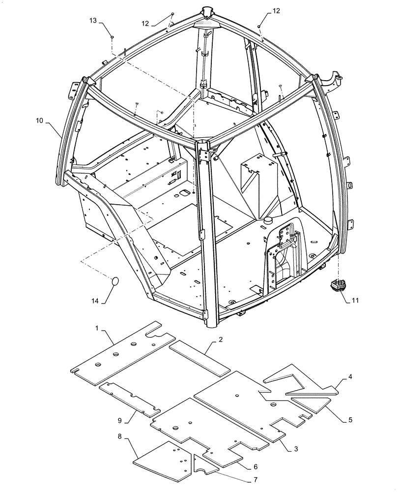 Схема запчастей Case IH MAGNUM 2654 - (90.150.AC[01]) - CAB FRAME, STANDARD, WITH INSULATION (90) - PLATFORM, CAB, BODYWORK AND DECALS