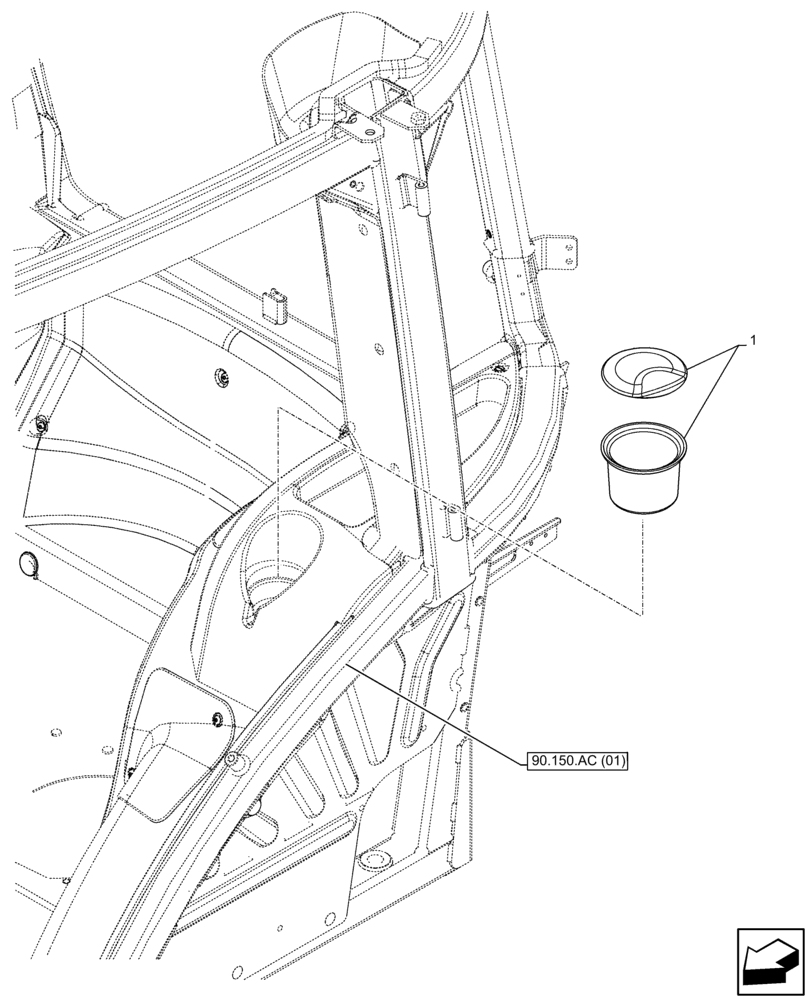 Схема запчастей Case IH FARMALL 105C - (90.151.AB) - VAR - 334180, 334183, 744588 - ASH TRAY, CAB (90) - PLATFORM, CAB, BODYWORK AND DECALS
