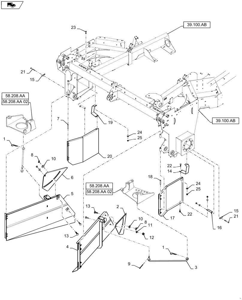 Схема запчастей Case IH WD2504 - (58.209.AA[02]) - SHIELD, FINAL DRIVE, FIXED DEFLECTOR (58) - ATTACHMENTS/HEADERS