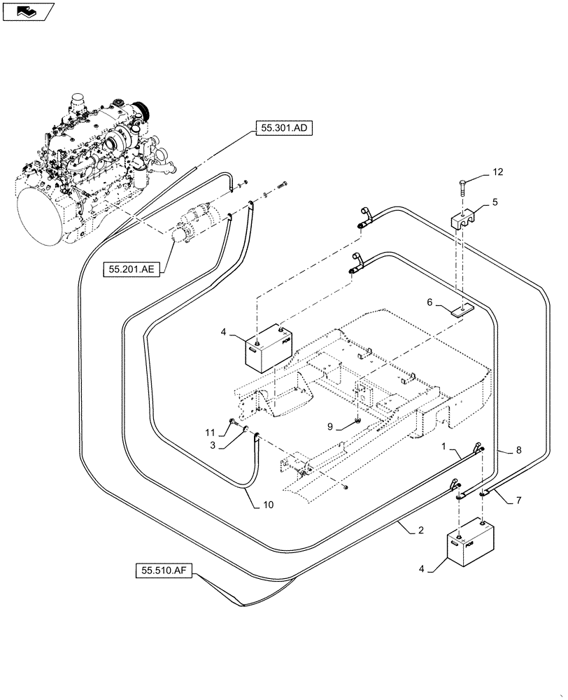 Схема запчастей Case IH WD2304 - (55.510.AU) - BATTERY - CABLES (55) - ELECTRICAL SYSTEMS