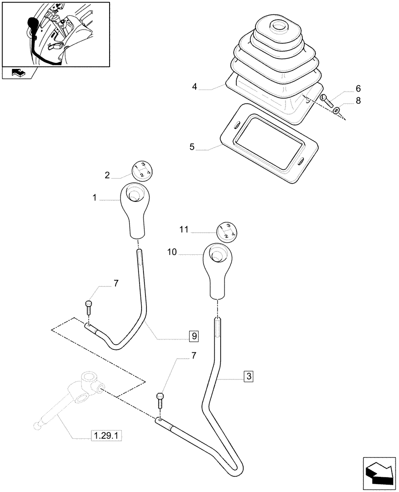 Схема запчастей Case IH FARMALL 75N - (1.92.29[01A]) - TRANSMISSION EXTERNAL SHIFTING CONTROLS - D7204 (10) - OPERATORS PLATFORM/CAB