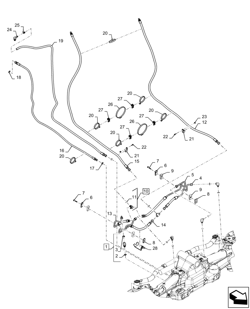 Схема запчастей Case IH MAGNUM 310 - (25.122.AD[05]) - VAR- 429199 - FRONT AXLE, SUSPENSION HYDR LINES - CL 5 (25) - FRONT AXLE SYSTEM