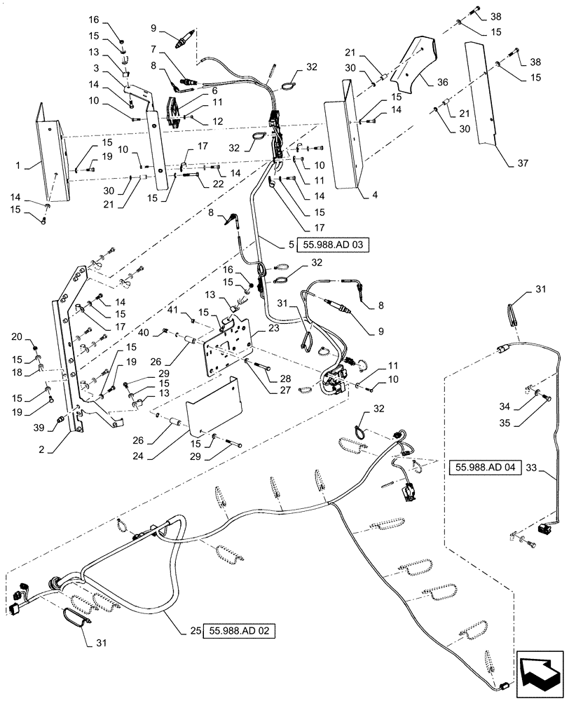 Схема запчастей Case IH STEIGER 470 - (55.988.AD[01]) - SCR EXHAUST SYSTEM HARNESS MOUNTING (55) - ELECTRICAL SYSTEMS