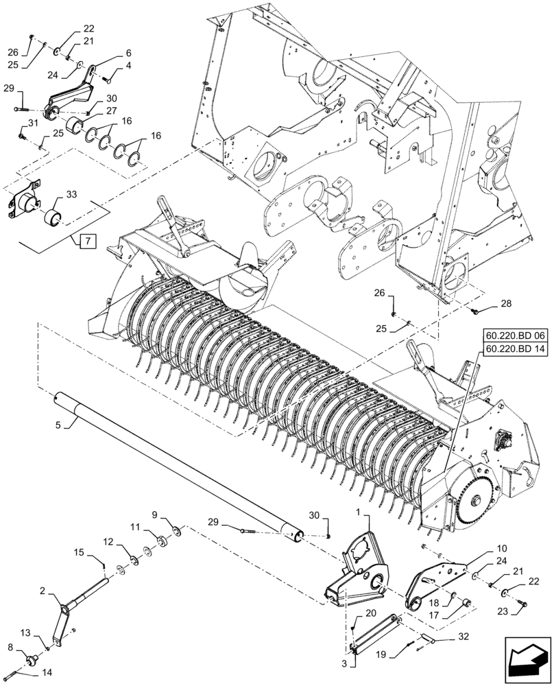 Схема запчастей Case IH RB465 - (60.220.CS[02]) - VAR - 726866, 726867 - PICKUP LIFT, DUAL MECHANICAL (60) - PRODUCT FEEDING
