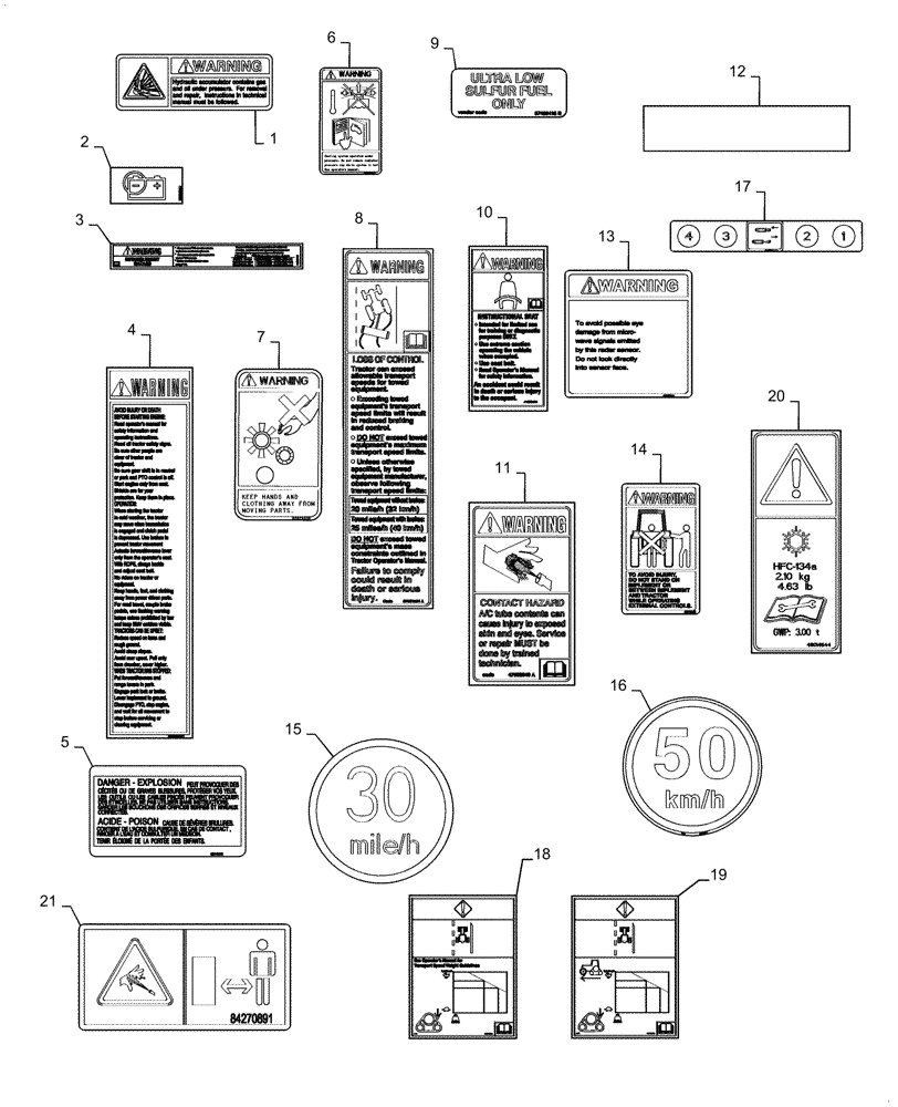 Схема запчастей Case IH MAGNUM 310 - (90.108.AC[01]) - DECALS, SAFETY AND INFORMATIONAL - NAR (90) - PLATFORM, CAB, BODYWORK AND DECALS