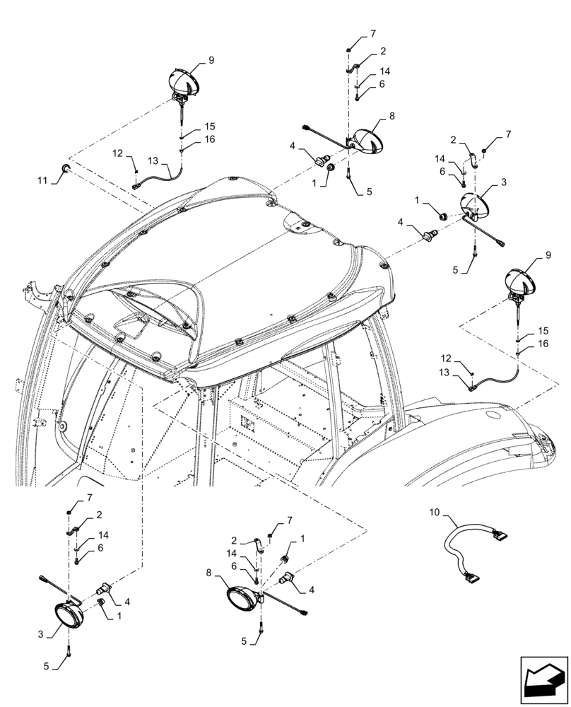 Схема запчастей Case IH MAGNUM 280 - (55.404.BS[07]) - C-POST ROOF LIGHTS - ASN ZERF08100 (55) - ELECTRICAL SYSTEMS