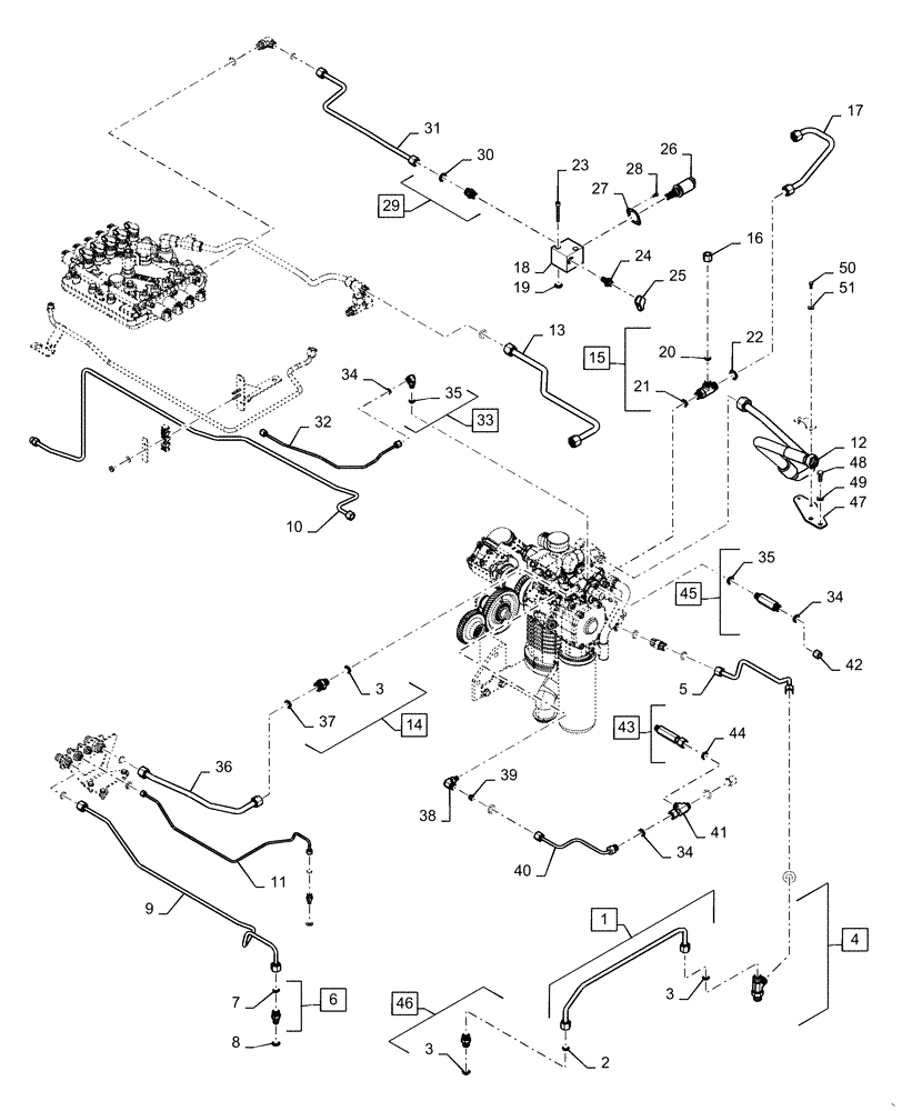 Схема запчастей Case IH MAGNUM 220 - (21.105.BL[03]) - VAR- 429326, 729571 - TRANSMISSION LUBRICATION LINES - POWERSHIFT - BSN ZERH08099 (21) - TRANSMISSION
