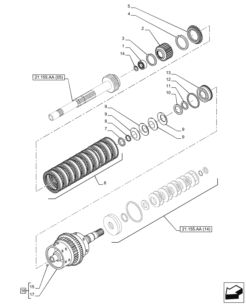 Схема запчастей Case IH PUMA 185 - (21.155.AA[13]) - VAR - 337426, 337428, 337429, 337430, 337431, 337432, 391137, 758017, 758018, 758019, 758020, 758021 - CENTRAL REDUCTION GEAR, CLUTCH (21) - TRANSMISSION