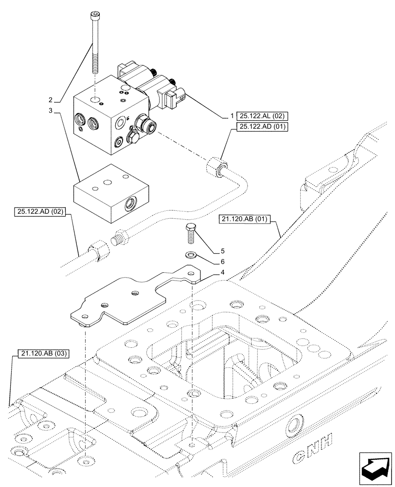 Схема запчастей Case IH PUMA 185 - (25.122.AL[01]) - VAR - 758048, 758049 - FRONT AXLE, SUSPENDED, CONTROL VALVE, POWERSHIFT (25) - FRONT AXLE SYSTEM