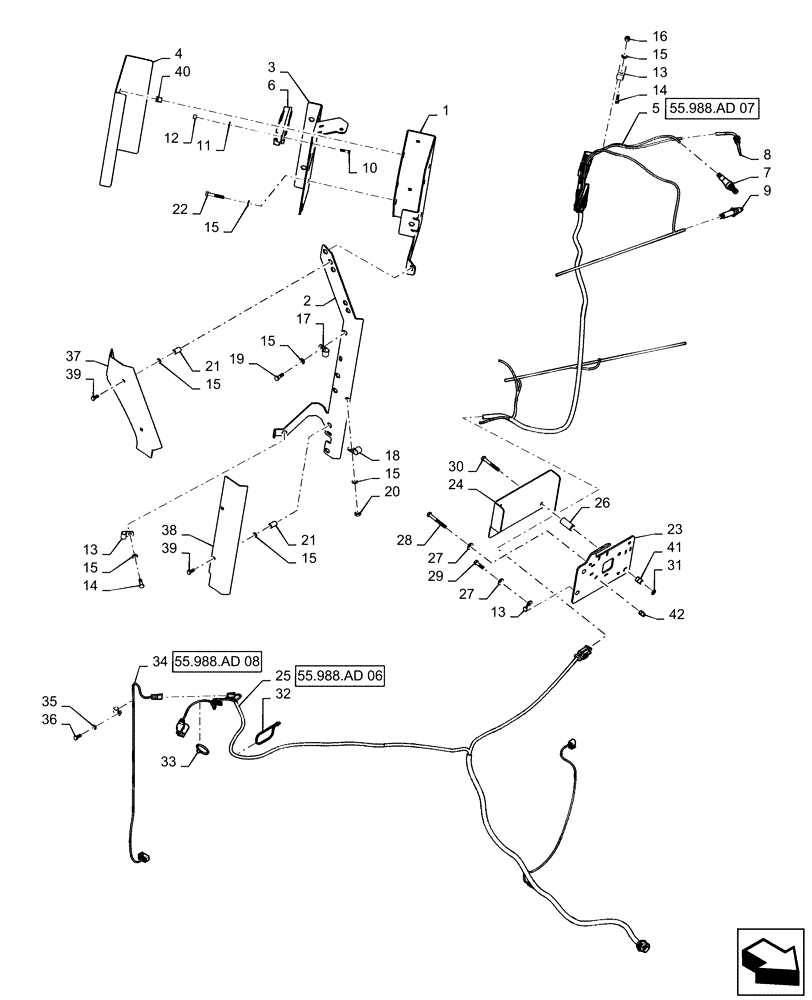 Схема запчастей Case IH STEIGER 500 - (55.988.AD[05]) - SCR EXHAUST SYSTEM HARNESS MOUNTING, 500 (55) - ELECTRICAL SYSTEMS