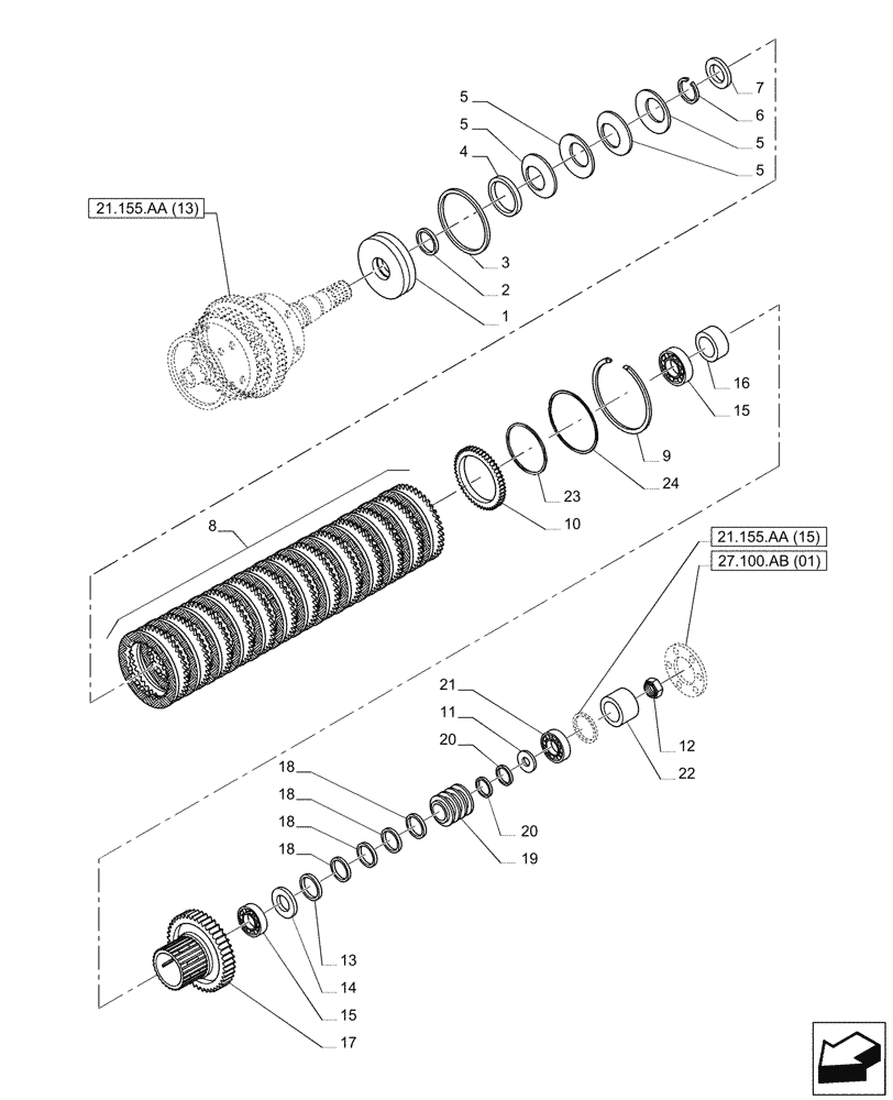 Схема запчастей Case IH PUMA 185 - (21.155.AA[14]) - VAR - 337426, 337428, 337429, 337430, 337431, 337432, 391137, 758017, 758018, 758019, 758020, 758021 - CENTRAL REDUCTION GEAR, CLUTCH (21) - TRANSMISSION