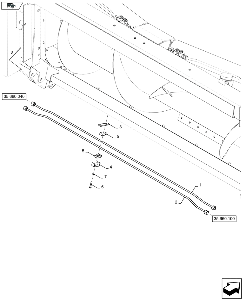 Схема запчастей Case IH 4408F-30 - (35.660.090) - HYDRAULIC FLIP UP TUBES FROM LH VALVE TO RH VALVE (35) - HYDRAULIC SYSTEMS