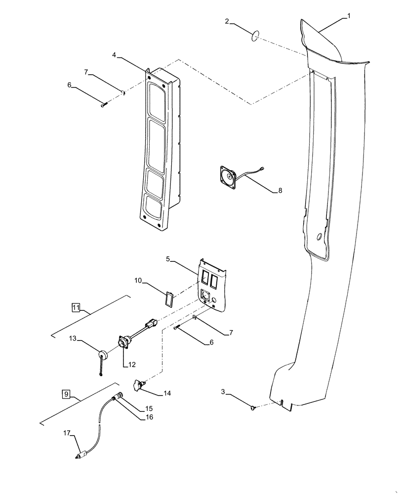 Схема запчастей Case IH MAGNUM 310 - (55.408.CA[01]) - A-POST COVER, INSTRUMENT CLUSTER (55) - ELECTRICAL SYSTEMS