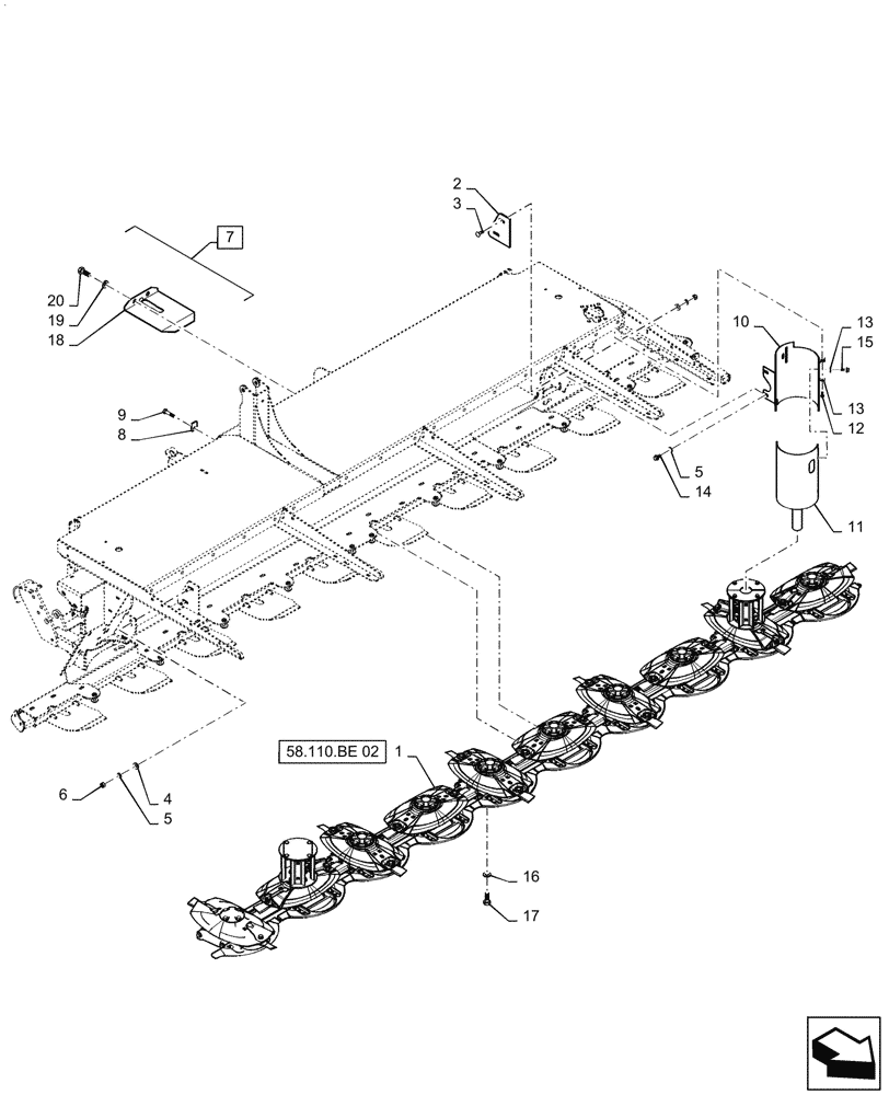 Схема запчастей Case IH DC163 - (58.110.BE[01]) - CUTTERBAR, 10-DISC (58) - ATTACHMENTS/HEADERS